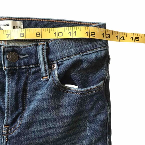 Abercrombie Kids Girls Skinny Jean Denim Distressed Ripped Size 11/12 Dark Wash - Picture 5 of 8